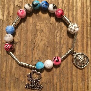 Handmade Navy Mom charm bracelet